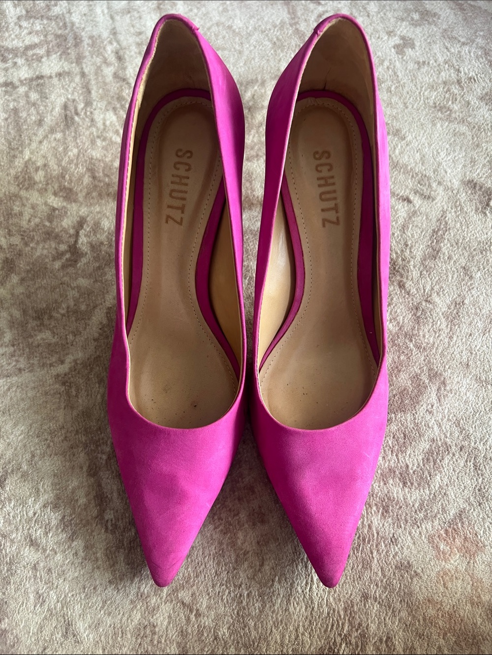 SCHUTZ Hot Pink Suede Pointed Toe Pumps